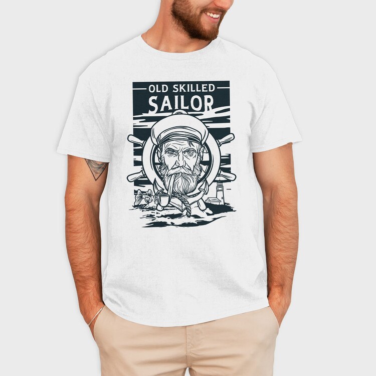Sailor Serious Face Old Skilled Line Art, Tricou Barbati (Unisex)