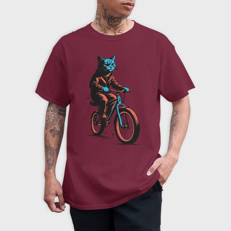 Cat on Bike, Tricou Barbati (Unisex)