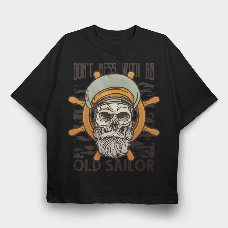 Sailor Skull Captain Illustration, Tricou Oversize Barbati (Unisex)