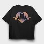 Cat Heartbeat Love, Tricou Oversize Barbati (Unisex)