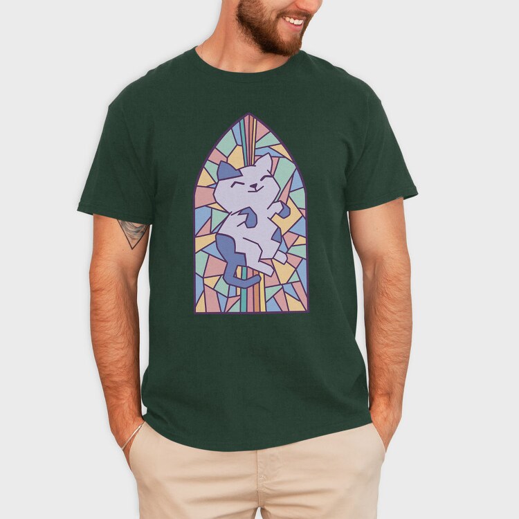 Cat In Church Window Style Py, Tricou Barbati (Unisex)