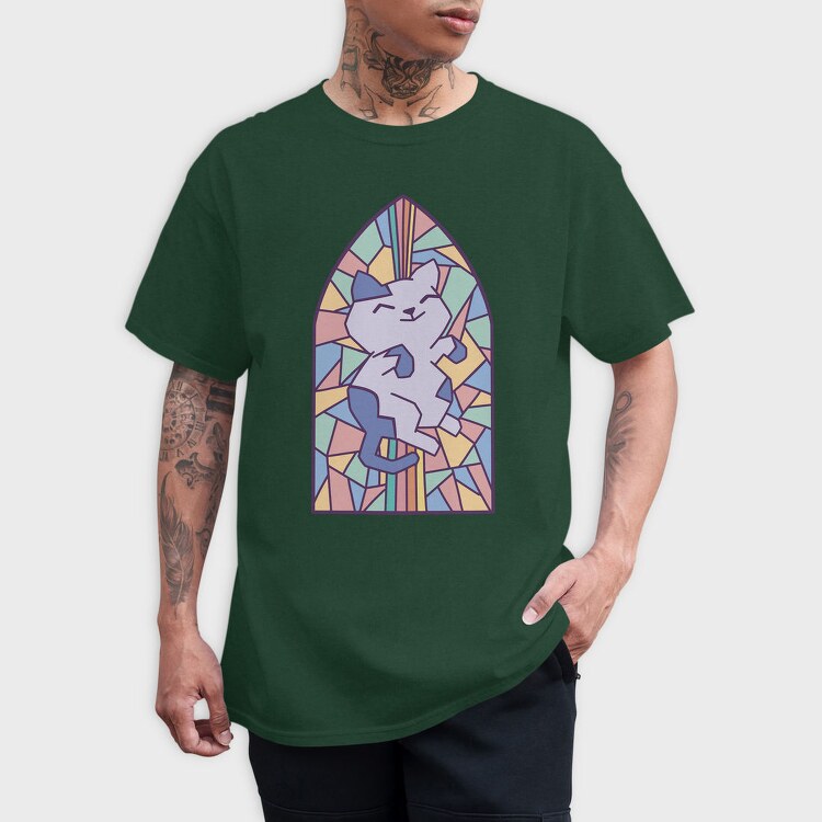 Cat In Church Window Style Py, Tricou Barbati (Unisex)