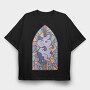 Cat In Church Window Style Py, Tricou Oversize Barbati (Unisex)