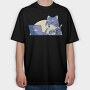 Cat In Front Of Computer, Tricou Oversize Barbati (Unisex)