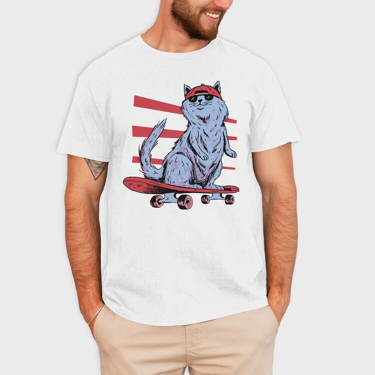 Cat In Skateboard Skate, Tricou Barbati (Unisex)