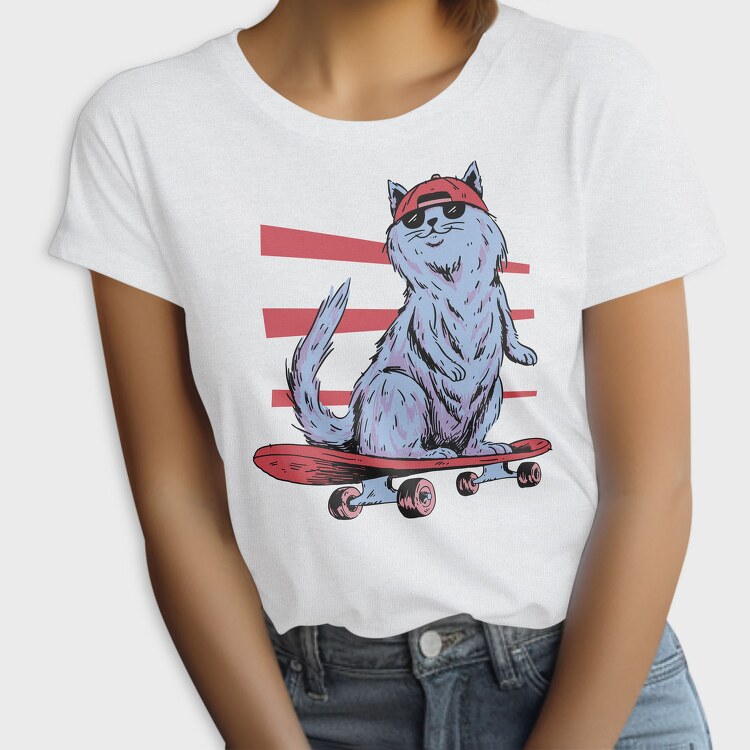 Cat In Skateboard Skate, Tricou Femei