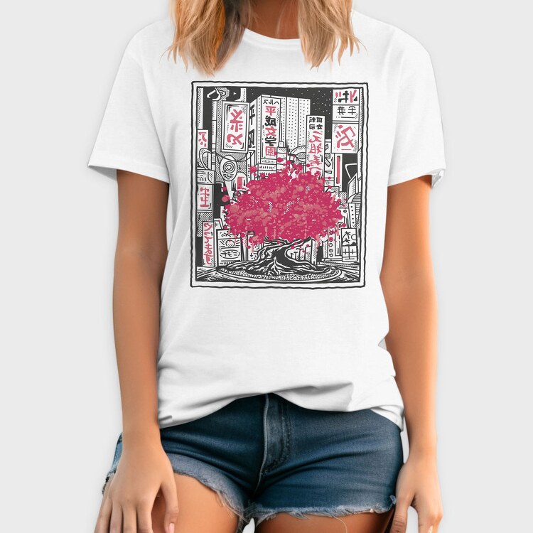 Sakura Tree City Pink Japan, Tricou Barbati (Unisex)