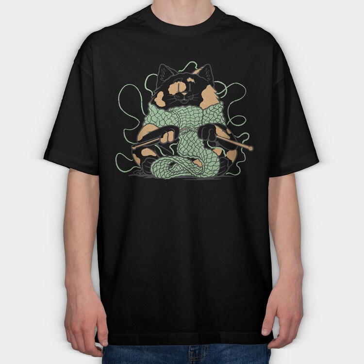 Cat Knitting Scarf Weave, Tricou Oversize Barbati (Unisex)