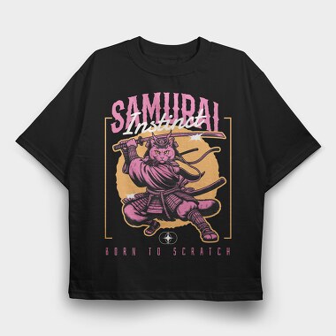 Samurai Instinct Cat, Tricou Oversize Barbati (Unisex)