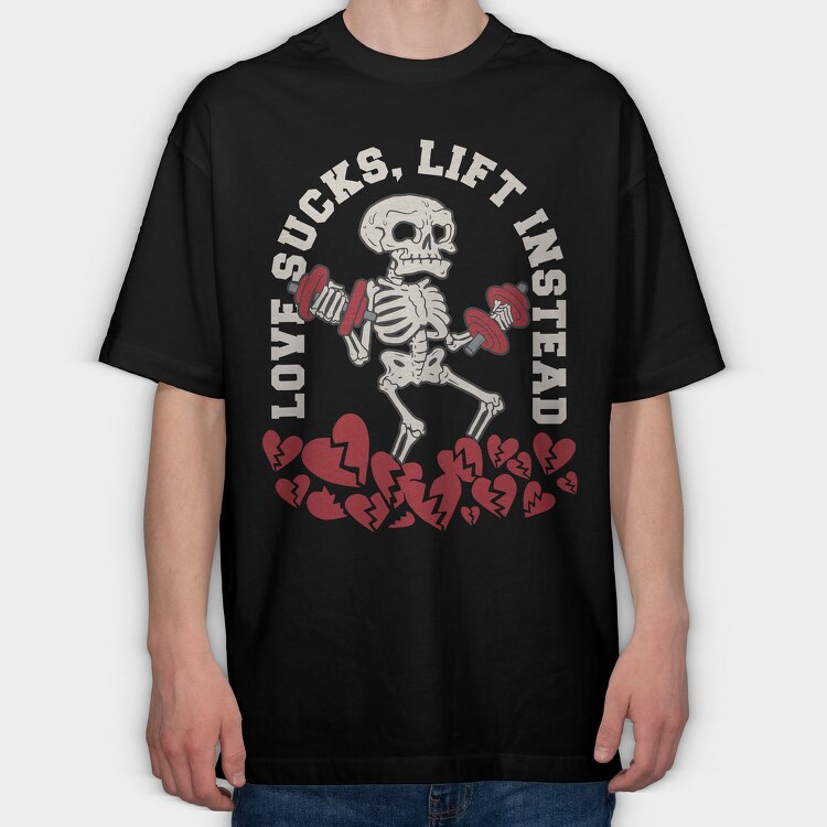 Gym Skeleton Anti Love Skelleton Sucks, Tricou Oversize Barbati (Unisex)