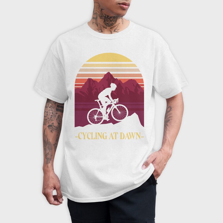 Person Cycling Retro Sunset Dawn, Tricou Barbati (Unisex)