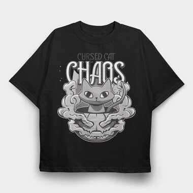 Halloween Cat Chaos Quote, Tricou Oversize Barbati (Unisex)