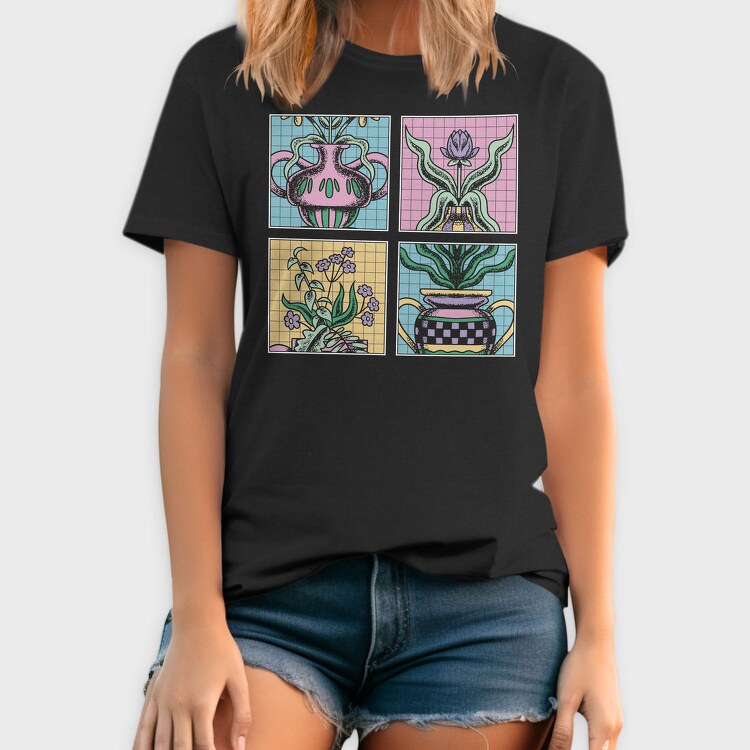 Four Flower Vase Tote, Tricou Barbati (Unisex)