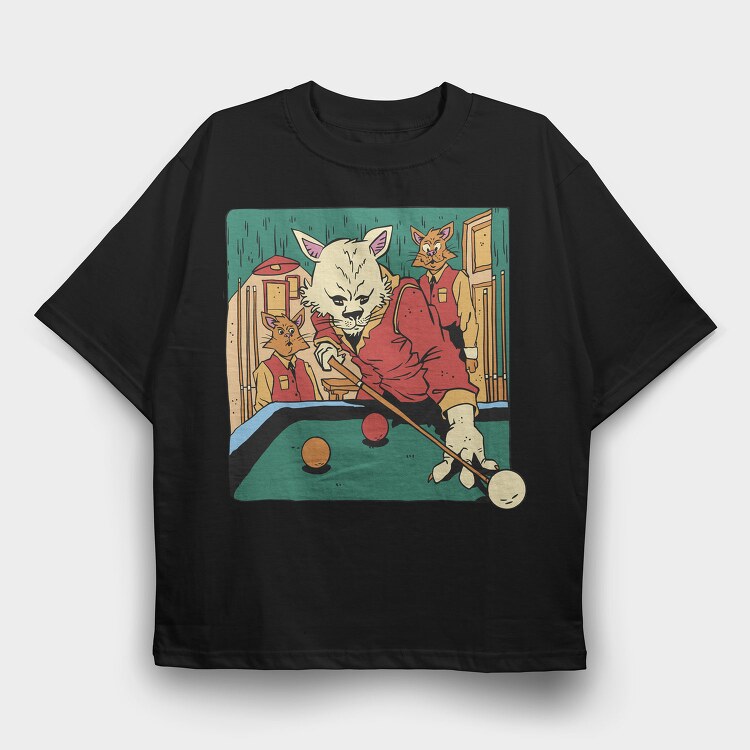 Cat Playing Billiards Biliard, Tricou Oversize Barbati (Unisex)