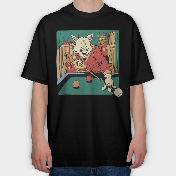 Cat Playing Billiards Biliard, Tricou Oversize Barbati (Unisex)