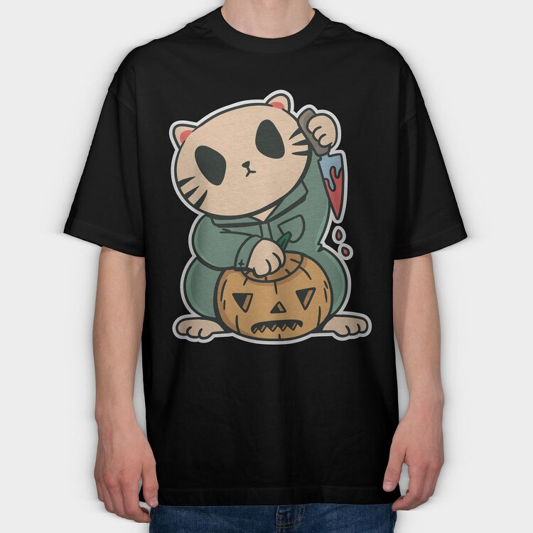 Halloween Cat Lucky, Tricou Oversize Barbati (Unisex)