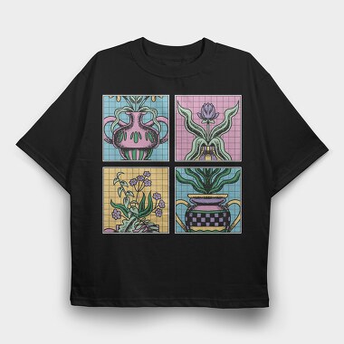 Four Flower Vase Tote, Tricou Oversize Barbati (Unisex)