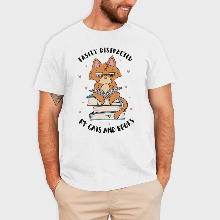 Cat Reading Books, Tricou Barbati (Unisex)