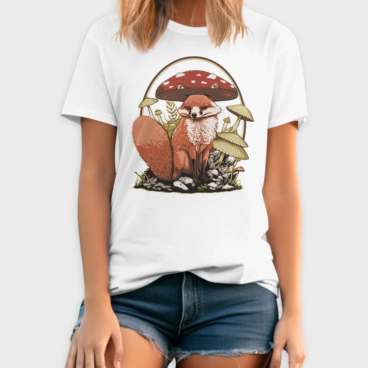 Fox And Mushrooms Cottagecore, Tricou Barbati (Unisex)