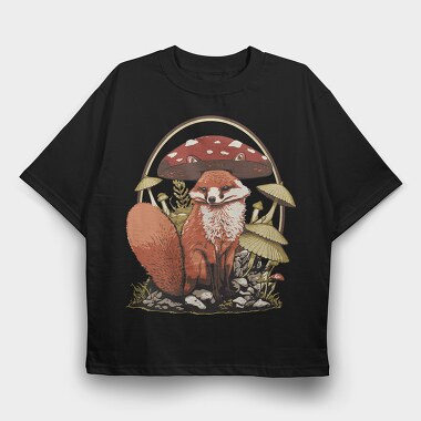 Fox And Mushrooms Cottagecore, Tricou Oversize Barbati (Unisex)