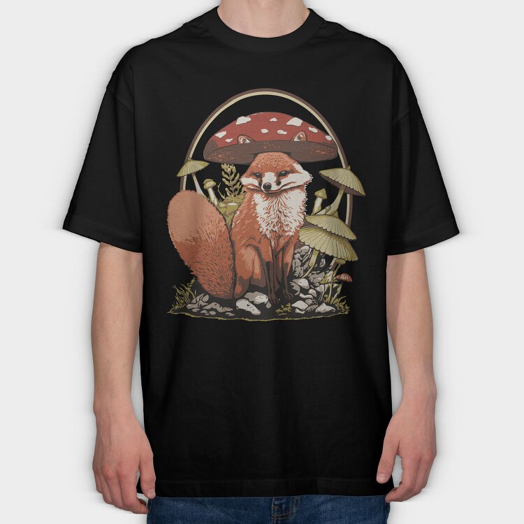 Fox And Mushrooms Cottagecore, Tricou Oversize Barbati (Unisex)
