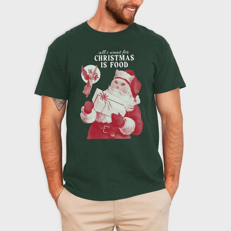 Cat Santa Claus Christmas Xmas, Tricou Barbati (Unisex)