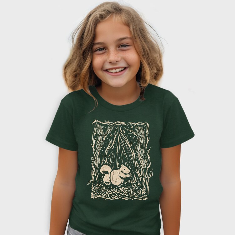 Squirrel Animal In Forest Lino Art, Tricou Copii