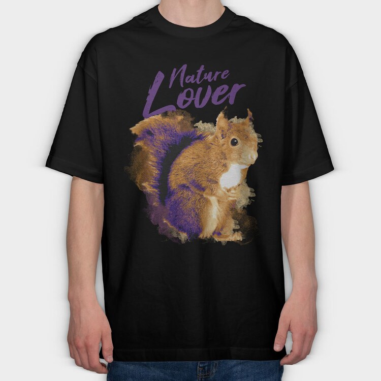 Squirrel Animal Watercolor Nature Lover, Tricou Oversize Barbati (Unisex)