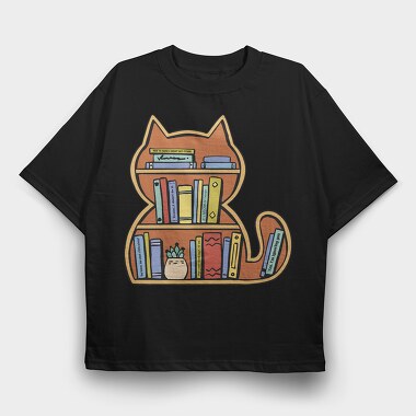 Cat Shaped Bookshelf, Tricou Oversize Barbati (Unisex)