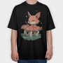 Fox Playing Drums On Mushrooms Cute, Tricou Oversize Barbati (Unisex)