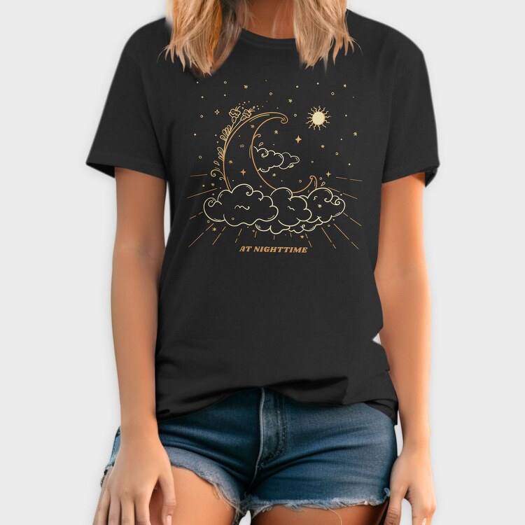 Dark Moon And Clouds Stars Sun Planets Tote, Tricou Barbati (Unisex)