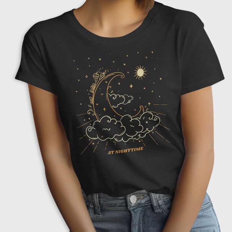Dark Moon And Clouds Stars Sun Planets Tote, Tricou Femei
