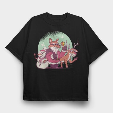 Fox Santa Christmas, Tricou Oversize Barbati (Unisex)