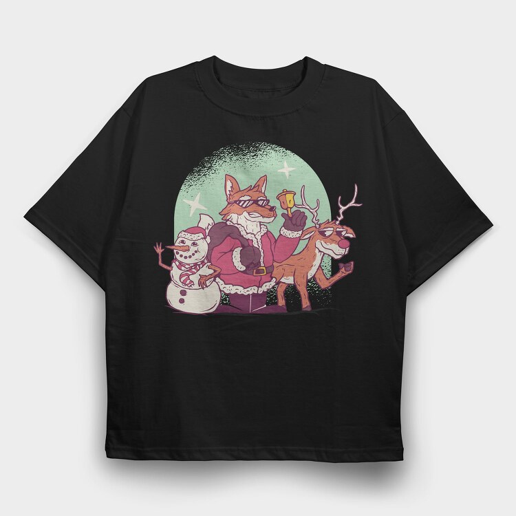 Fox Santa Christmas, Tricou Oversize Barbati (Unisex)