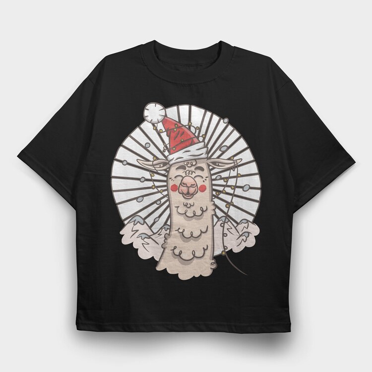 Santa Llama Hat, Tricou Oversize Barbati (Unisex)