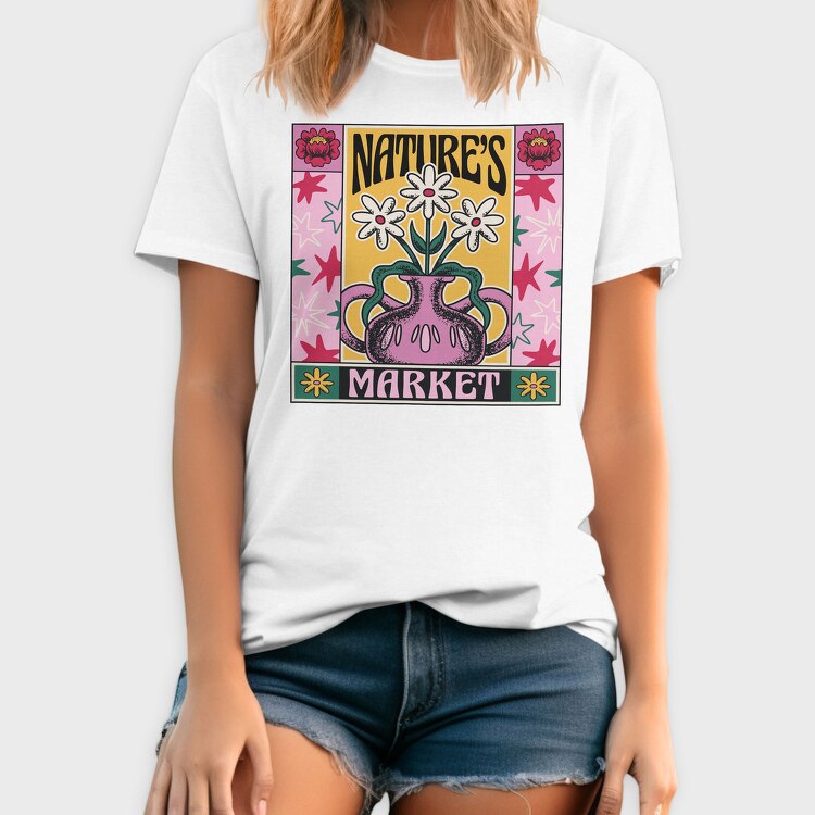 Natures Market Flower Vase Tote 01, Tricou Barbati (Unisex)