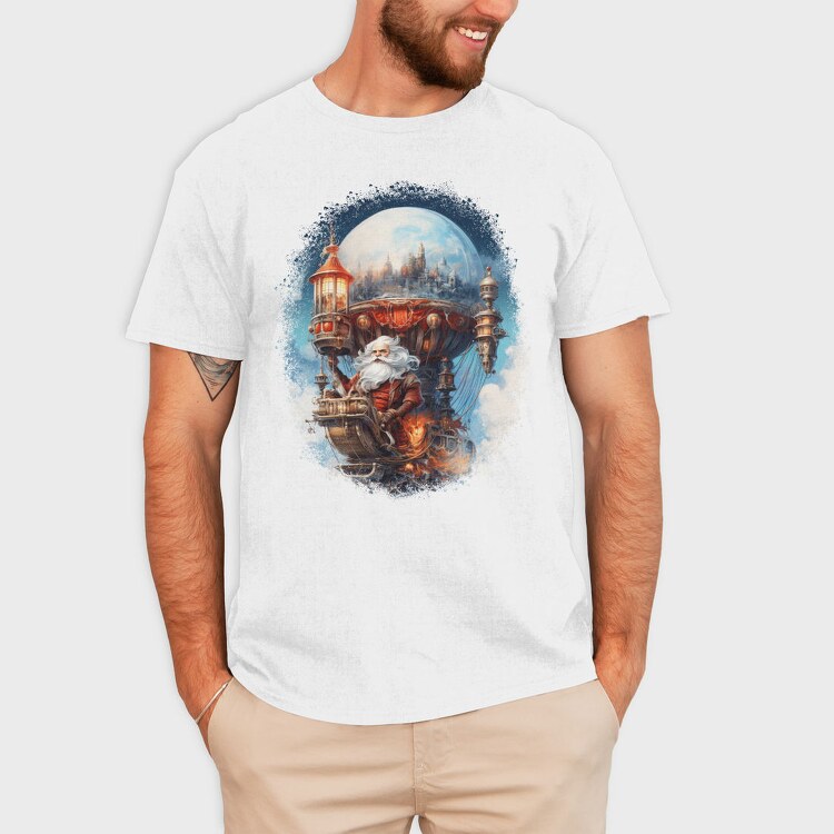 Santa Through The Sky Steampunk Globe, Tricou Barbati (Unisex)