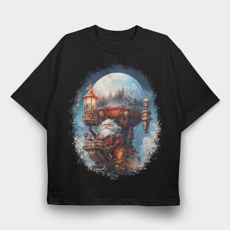 Santa Through The Sky Steampunk Globe, Tricou Oversize Barbati (Unisex)