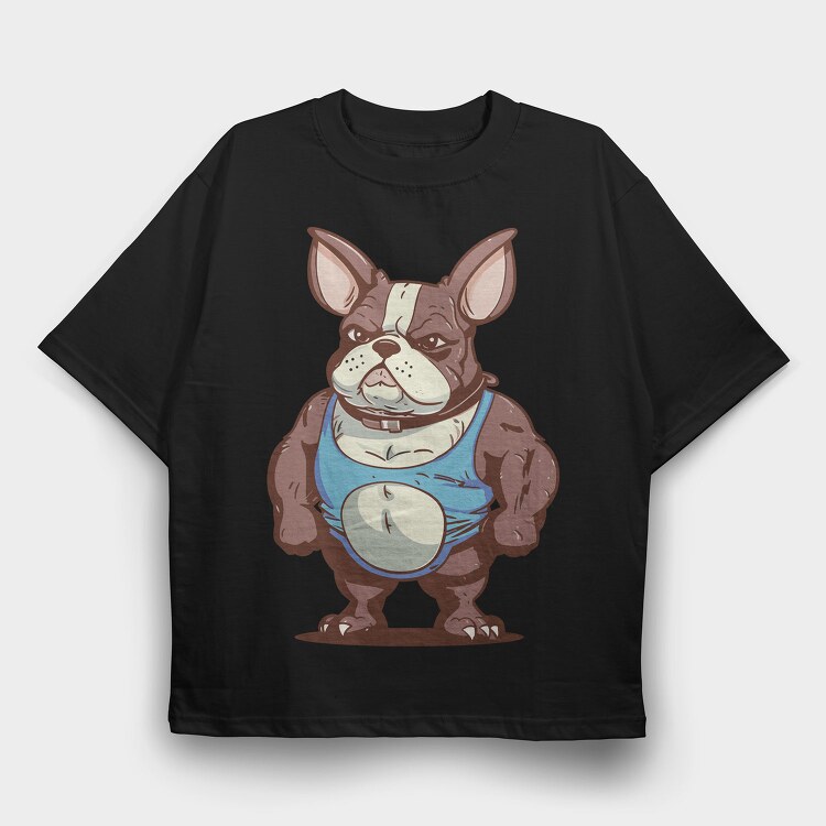 French Bulldog Cartoon Bodybuilder, Tricou Oversize Barbati (Unisex)