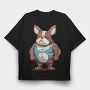 French Bulldog Cartoon Bodybuilder, Tricou Oversize Barbati (Unisex)