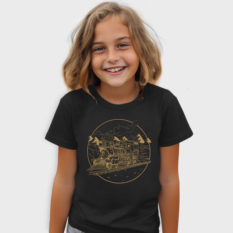 Steam Train Hand Drawn Locomotiv, Tricou Copii