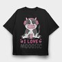 Cow With Headphones I Love Moosic, Tricou Oversize Barbati (Unisex)