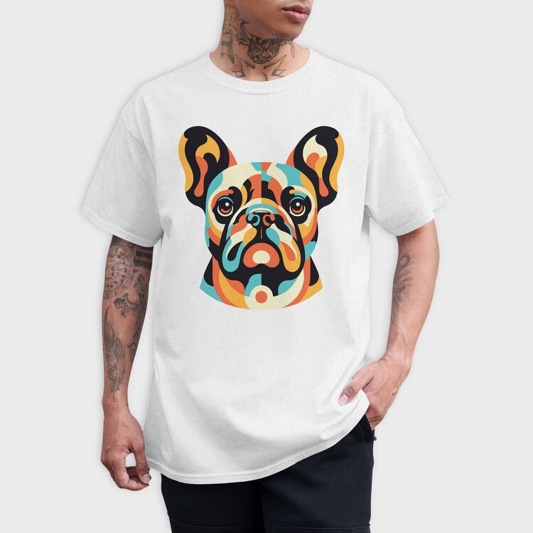French Bulldog Geometric Bulldog, Tricou Barbati (Unisex)