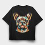 French Bulldog Geometric Bulldog, Tricou Oversize Barbati (Unisex)
