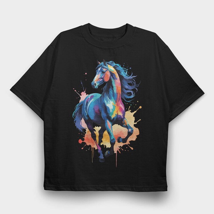 Eye Catching Watercolor Horse, Tricou Oversize Barbati (Unisex)