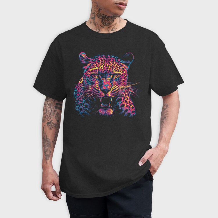 Neon Leopard Angry, Tricou Barbati (Unisex)