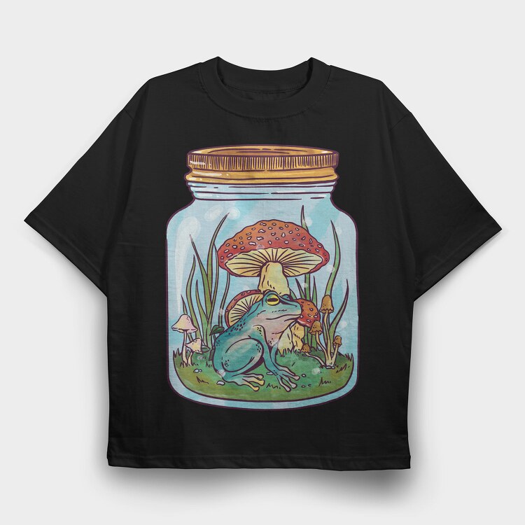 Frog In Mason Jar Nature, Tricou Oversize Barbati (Unisex)