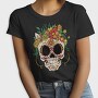 Sugar Skull And Flowers Traditional, Tricou Femei