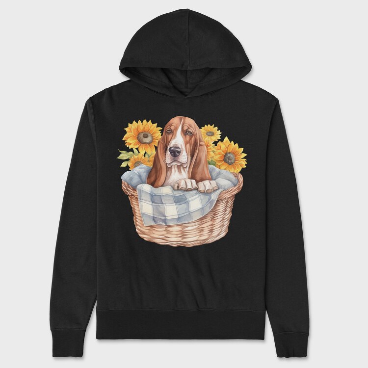 Hanorac Barbati (Unisex), Basset Hound Sunflowers