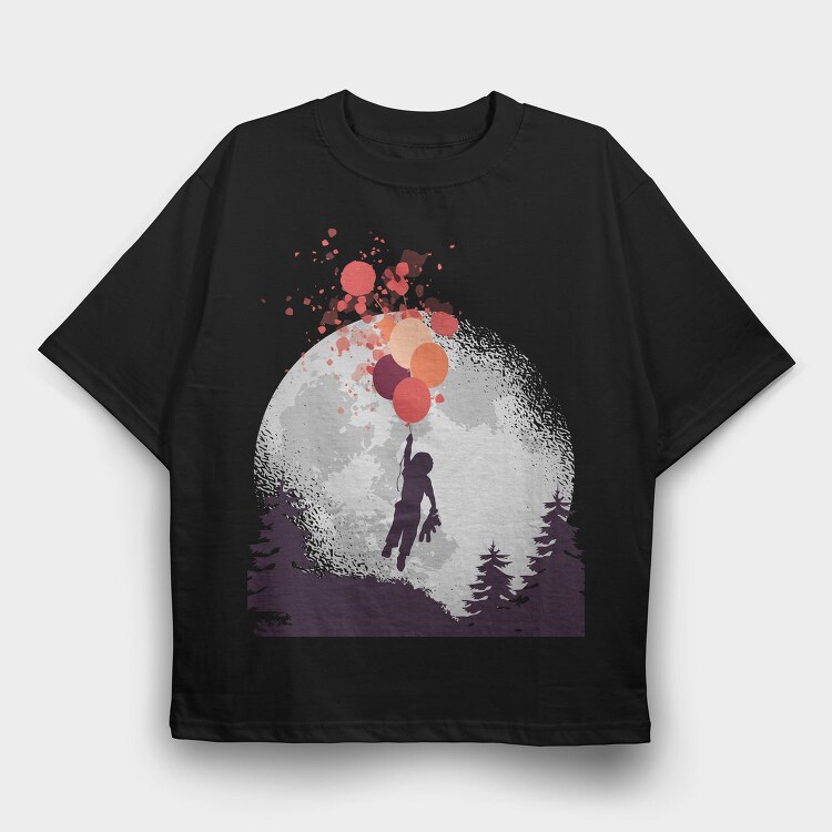 Boy And Teddy Bear Floating, Tricou Oversize Barbati (Unisex)